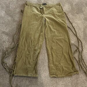 Olive Green Wide-Leg Pants with Side Ties